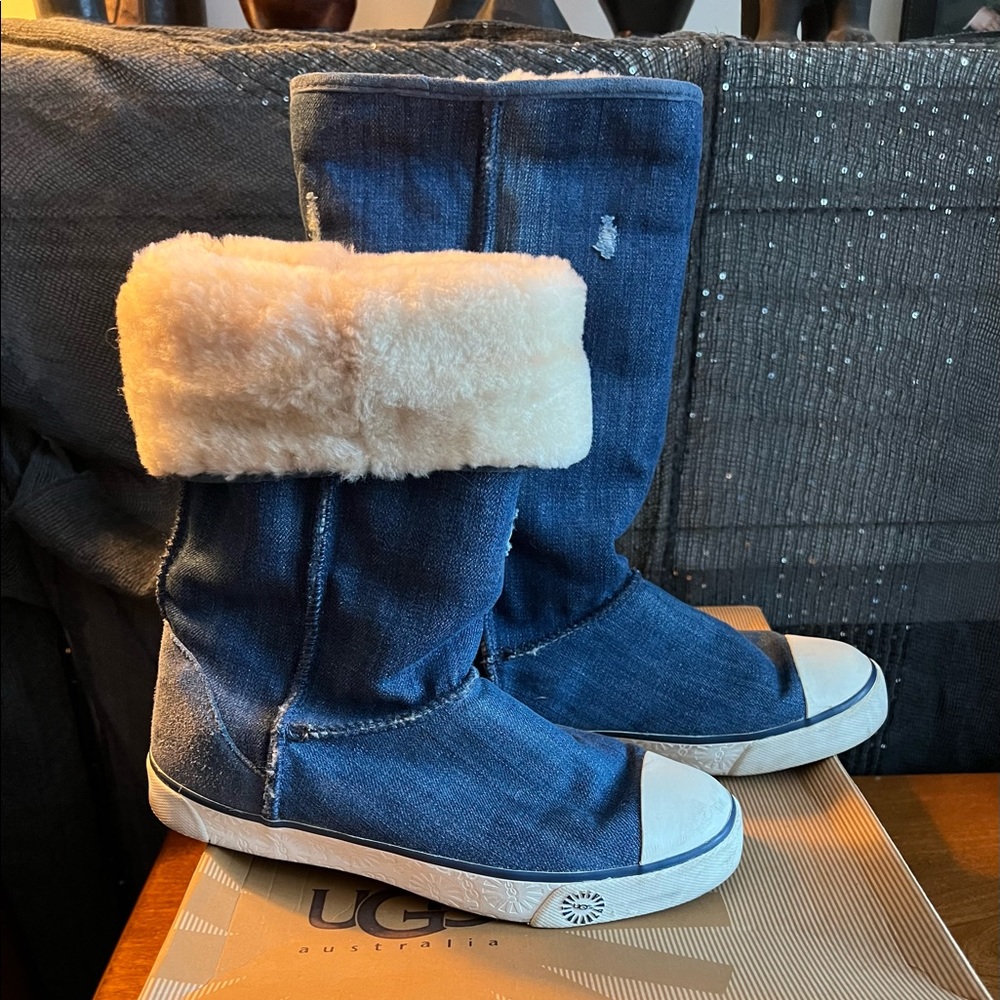 UGG Delaine Distressed Denim Cloth Boots